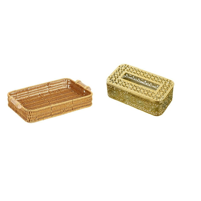 Elegante Juego De Cesta De Frutas Tejida Y Soporte Para Caja De Pañuelos Para El Hogar, Restaurante, Almacenamiento De Escritorio, Tazón Para Servir Bocadillos, Plato Para Pan, Funda Para