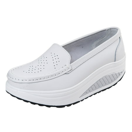 

Follure Girl women s casual shoes Women s Fashion Casual Solid Slip On Wedges Thick Bottom Platforms Work Shoes White 36