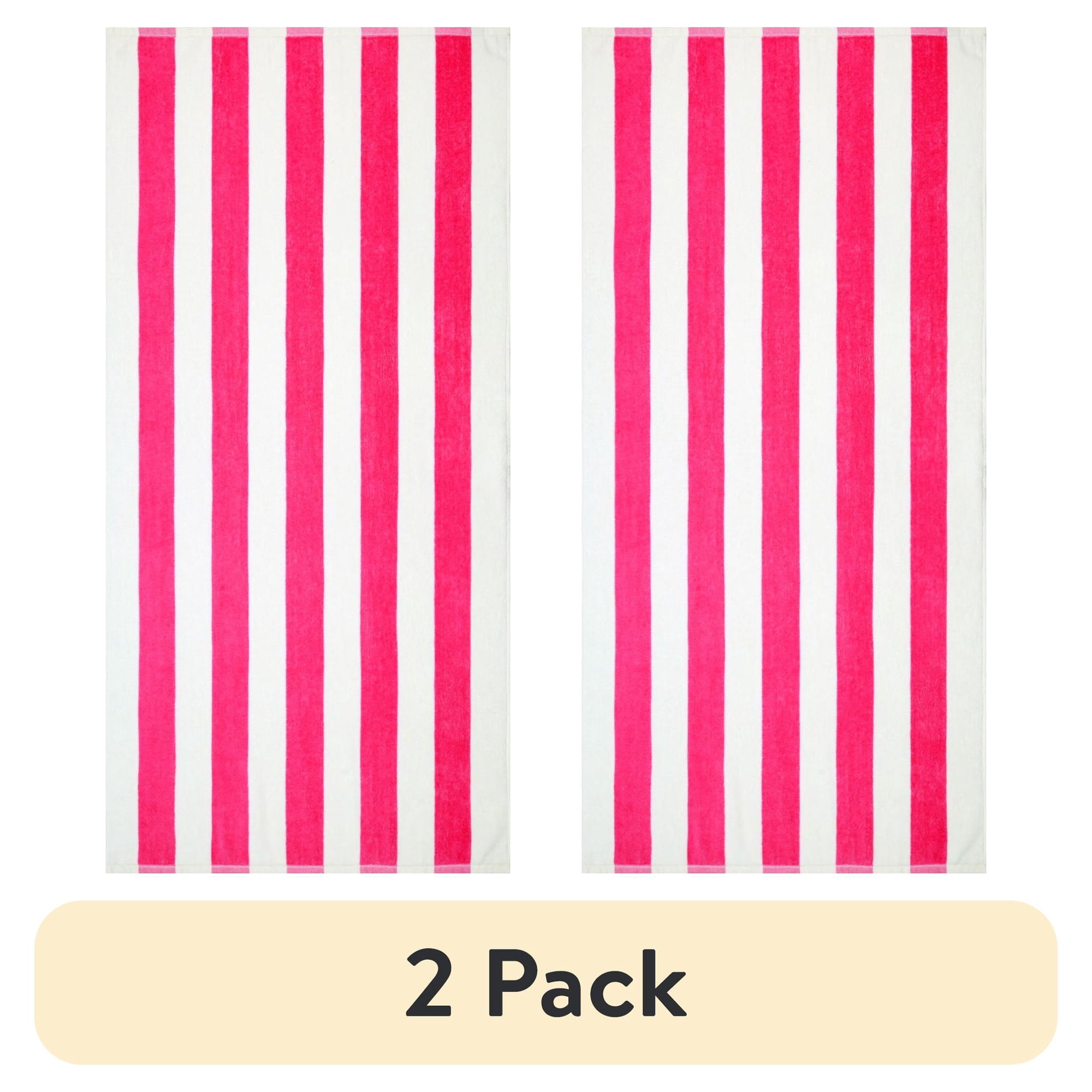 (2 pack) Mainstays Cabana Stripe Beach Towel, 58 in x 28 in, Pink
