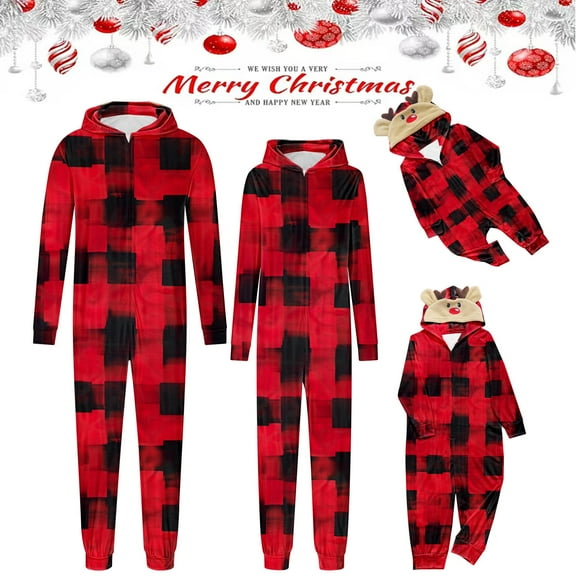 Meichang Family Matching Pajamas Christmas Hooded Onesie Long Sleeve Romper with Christmas Graphic Matching Family Sleepwear