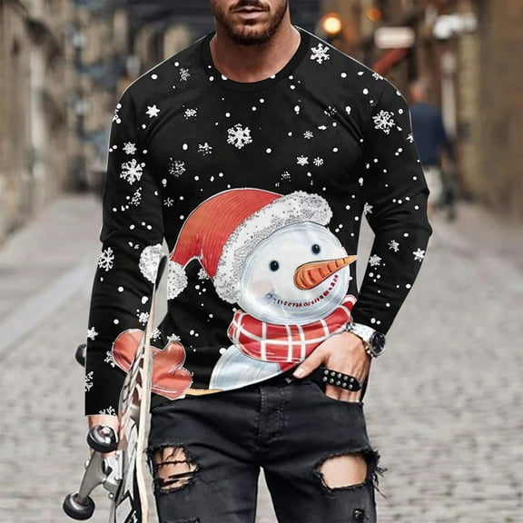 cllios Men Christmas Tops Funny Christmas Tshirts Shirts for Men Big and Tall Long Sleeve Christmas Tee Shirts for Men Christmas Graphic Tees Men Christmas Gifts under 10