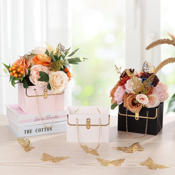 6 PCS Floral Present Boxes with Metal Chains, Bouquet Storage Box, Flower Arrangement Paper Box for Wedding Valentine's