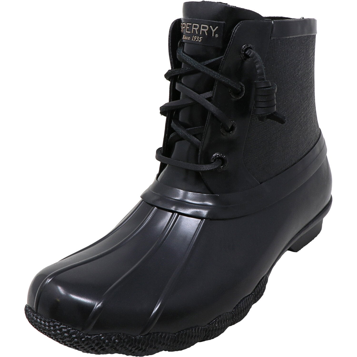 Sperry Women's Saltwater Flooded Black AnkleHigh Rubber Rain Boot 5M