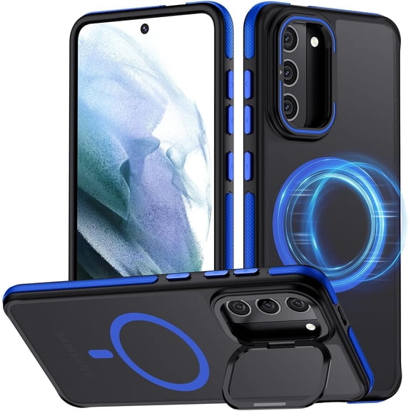 for Samsung Galaxy S21 Case, Compatible with MagSafe, Anty-Slip Grip,Military-Grade Protective, Adjustable Kickstand Phone Case, Magnetic Case (Blue)