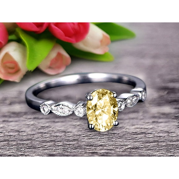 1.75 Carat Beautiful 8x6mm Oval Shaped Champagne Diamond Moissanite Engagement Ring Classic Art Deco 10k White Gold