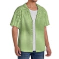 thumbnail image 4 of KLL Green Gingham Print Men's Shirt Short Sleeve Button Down Summer Cuba Beach Shirts- X-Large, 4 of 7