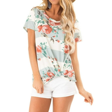 Twisted Knot Top - 711ONLINESTORE Women Short Sleeve Floral Print Twist Knot Front Top