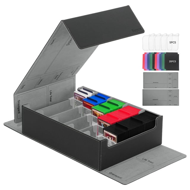 Caja de almacenamiento para tarjetas coleccionables Stepane 3800+ con separadores, color negro y gris