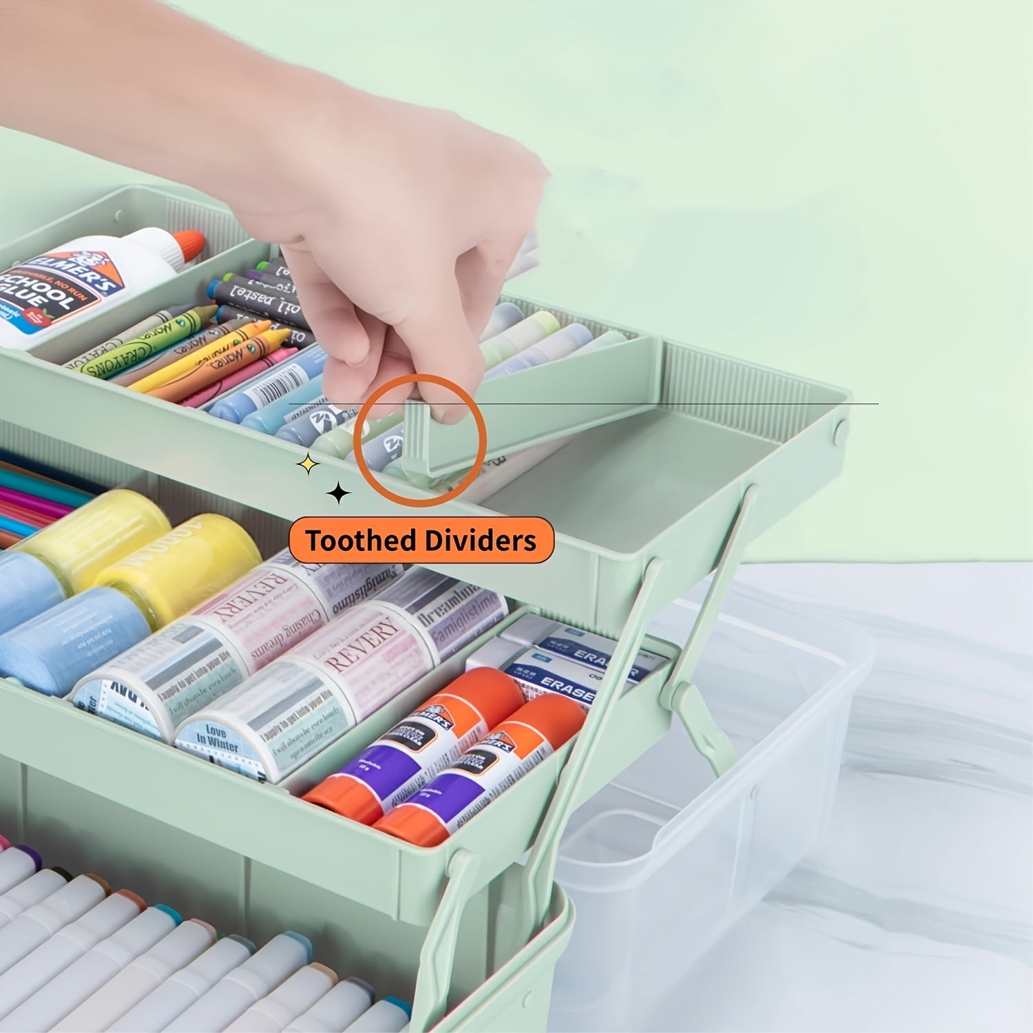 General 3-Layer Multifunctional Craft Storage Box with Adjustable Dividers, Portable Foldable Storage Bin for Art Supplies Tools Medicine, Durable Plastic, Pink/Green/White