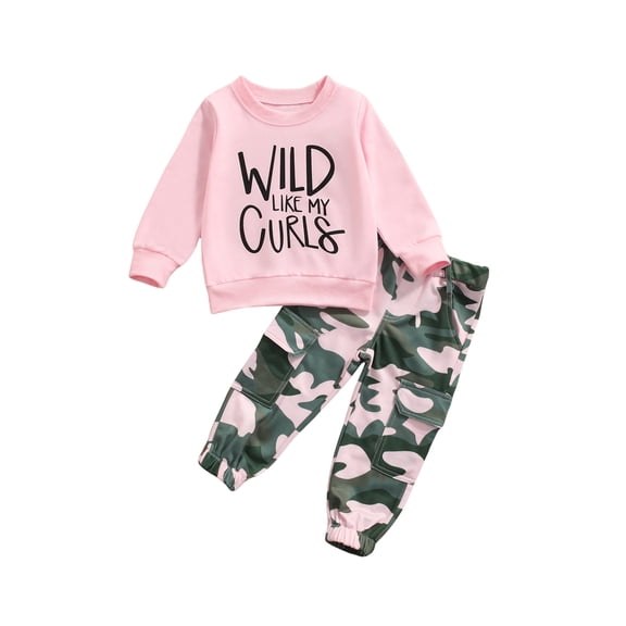 BemeyourBBs Toddler Baby Girls Camouflage Hunting Outfit Letter Print Long Sleeve Sweatshirt and Elastic Camo Cargo Pants Set Baby Fall Spring Winter Clothes