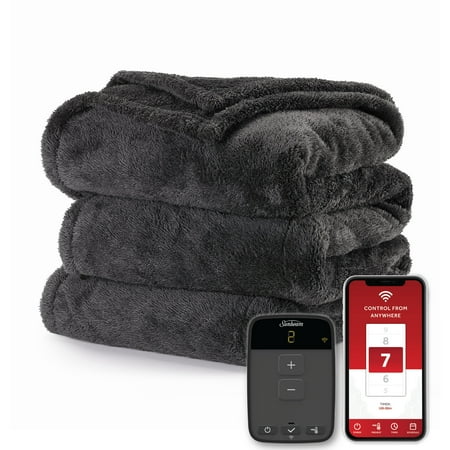 Sunbeam Connected WiFi Heated Blanket, WiFi Electric Blanket, Lofttec, Slate Grey, Full