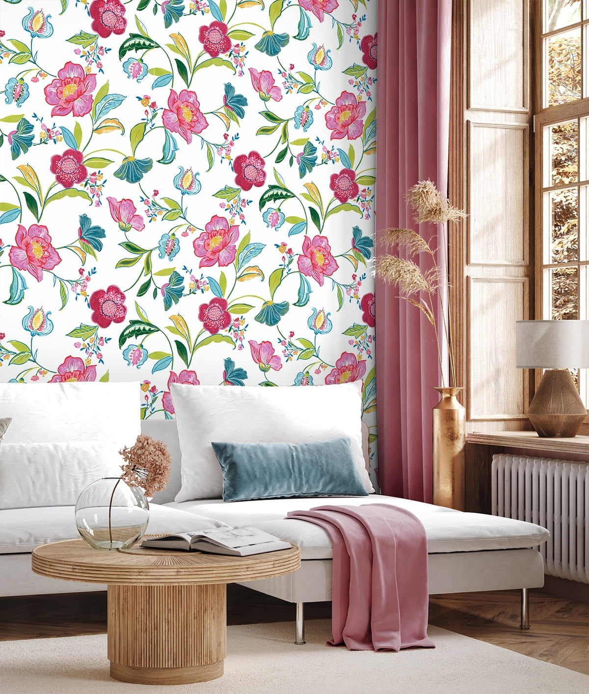 NextWall Magenta & Off-White Painterly Floral Peel and Stick Wallpaper