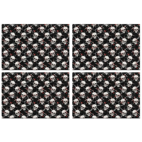 Black Red Skull Burst Pattern Summer Placemats Table Placemats Set Of 4-Linen Kitchen Washable Placemats Table Mats 11.8"x17.7" Non-Slip Heat Resistant