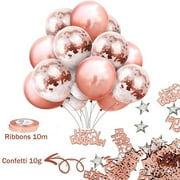 Rose Gold Birthday Party Decoration Set, Happy Birthday Banner, Fringe Curtain, Foil Tablecloth, Confetti Balloons, Rose Gold Ribbon, Birthday Supplies for Girls Women