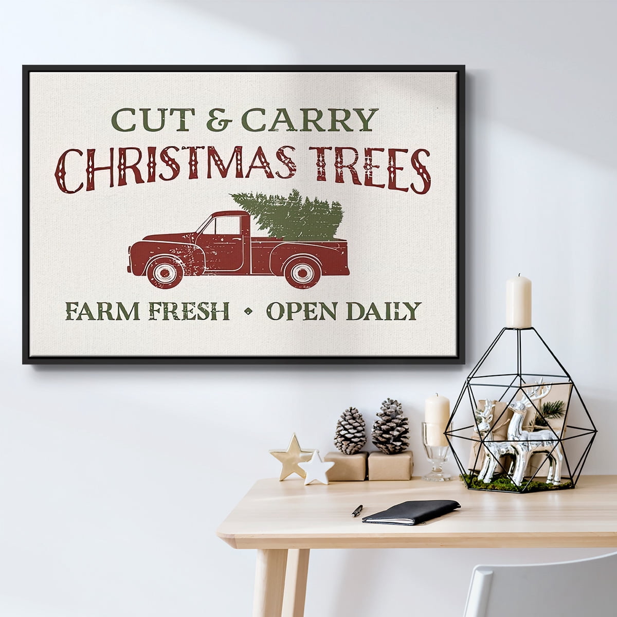 Christmas Farm Sign II - Framed Gallery Wrapped Holiday Canvas - 17 x 25 - Black Frame