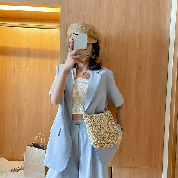 Bolsa de hombro tejido de paja Ehuebsd para mujer informal vacaciones playa Verano