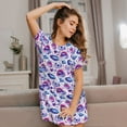 thumbnail image 3 of Uemuo crystal Skull record lips Pattern Women’s Nightdress – Casual Sleep Shirt, Soft Relaxed Fit Short-Sleeved Cotton Sleepwear for Home, Bedtime, and Lounging, 3 of 6