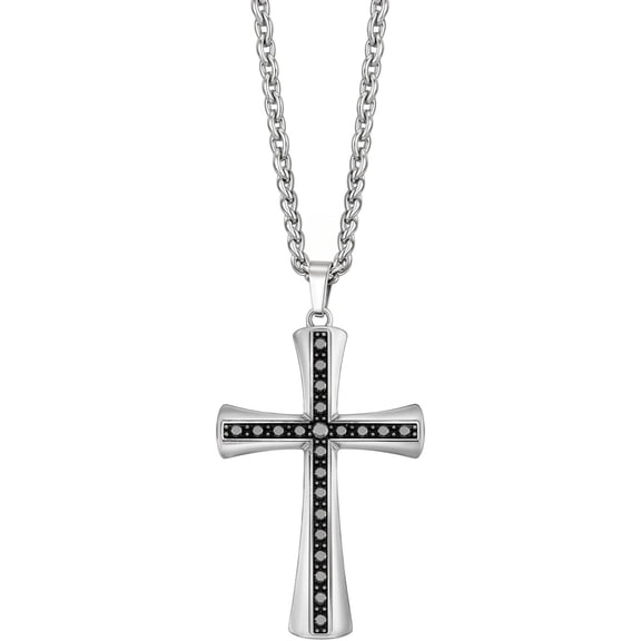MYSTICPOEM Vintage Cross Pendant Necklace for Men Black Enamel Accents Minimalist Christian Cross Chain Necklace Religious Faith Jewelry for Men and Women