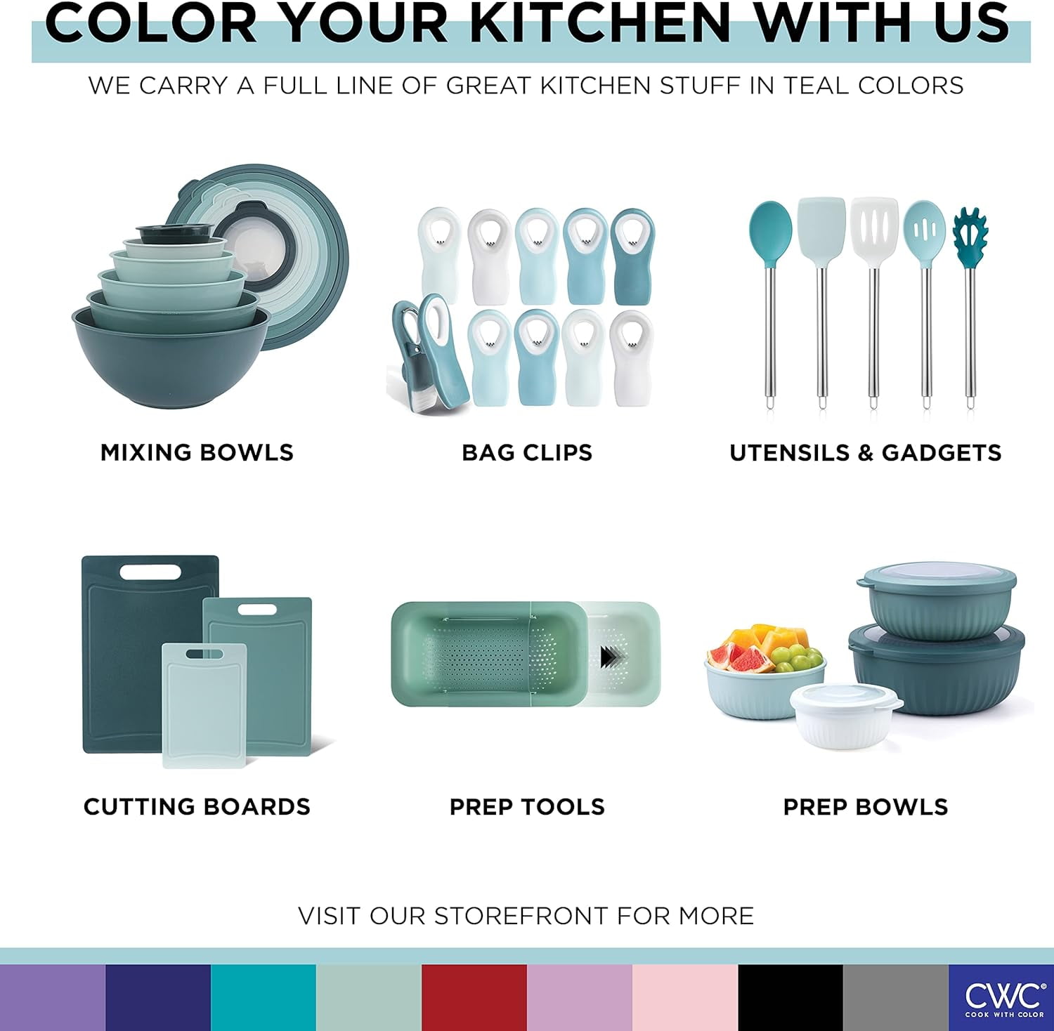 COOK WITH COLOR 10-Pc Cooking Utensils Set Kitchen Gadgets & Essentials, Teal