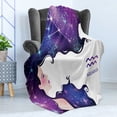 thumbnail image 4 of Celestial Soft Flannel Fleece Throw Blanket, Aquarius Zodiac with Sign and Cosmos Long Haired Starry Hair Woman, Cozy Plush for Indoor and Outdoor Use, 50" x 70", Violet and Multicolor, by Ambesonne, 4 of 5