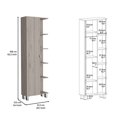 thumbnail image 2 of 62H" Linen Single Door Cabinet, Five External Shelves, Four Interior Shelves, Light Gray, 2 of 7