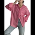 thumbnail image 3 of Camisas de Mujer con Botones, Camisas Formales A Rayas, Mangas Largas, Solapas, Camisas de Oficina, Blusas Gran Rojo S, 3 of 8