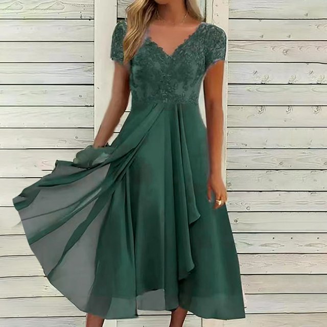 CHUANK 2023 Robes en Dentelle pour Invitées de Mariage pour Femmes Élégantes Robes pour Mère de la Mariée Marié Robes en Chiffon Robe de Soirée Formelle Midi Robe de Fête