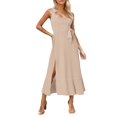 thumbnail image 1 of Vestido informal de mujer con cuello en V y espalda escotada: versátil para el día a día y las vacaciones, primavera/otoño, lavable a máquina, tallas S-XL, largo 108-112 cm., 1 of 4