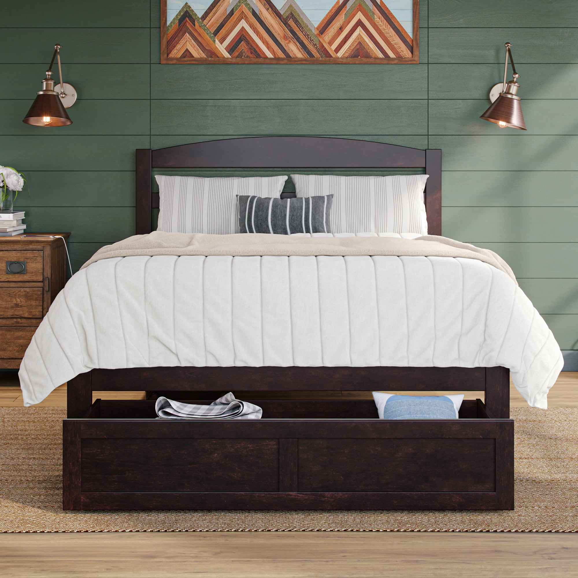 AFI Warren 14" Full Wood Platform Bed Frame with Foot Drawer Storage, Espresso