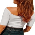 thumbnail image 5 of JUNWELL Women Short Sleeve Off-shoulder Tops Summer Solid Color Twisted Knitted T-shirts for Party Streetwear, 5 of 7