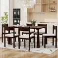 thumbnail image 2 of Euroco 7-Piece Farmhouse Dining Table Set with 6 Chairs,59.8" Kitchen Table & Chairs Set with Solid Wood Frame for 6,Perfect for Small Space,Espresso, 2 of 8