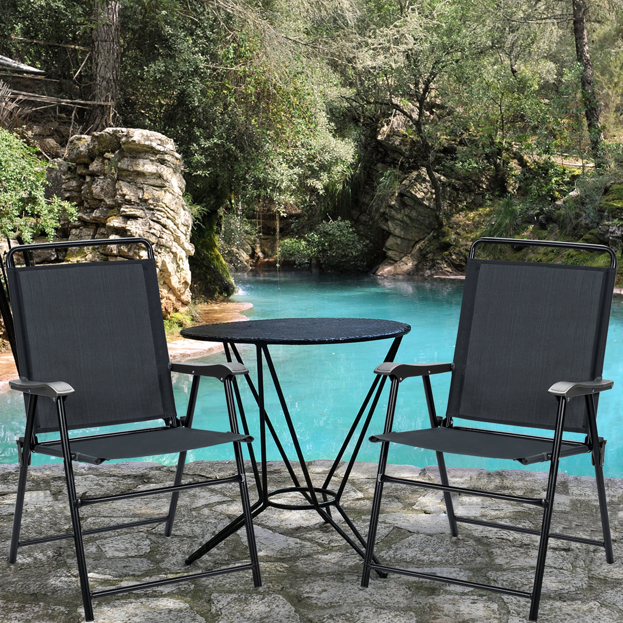 Gymax Set of 4 Folding Patio Chair Portable Sling Chair Yard Garden Outdoor - image 4 of 10