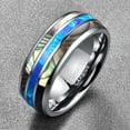 thumbnail image 3 of Men's 8mm Tungsten Carbide Ring Blue Created Opal and Abalone Shell Inlay Wedding Engagement Band Dome Style, 3 of 5
