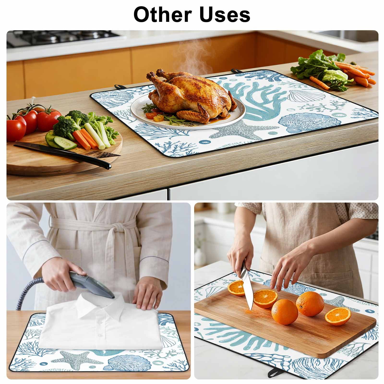 Aqua Coastal Stove Top Cover for Electric Stove, Heat-proof & Non Slip Glass Top Stove Cover Protector, Summer Nautical Starfish Beach Coral Kitchen Flat Cooktop Rubber Mat 24x21 Inches