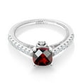 thumbnail image 2 of Gem Stone King 925 Sterling Silver Red Garnet and White Created Sapphire Engagement Ring for Women (1.22 Cttw, Cushion Checkerboard 6MM, Gemstone January Birthstone, Available in Size 5, 6, 7, 8, 9), 2 of 5