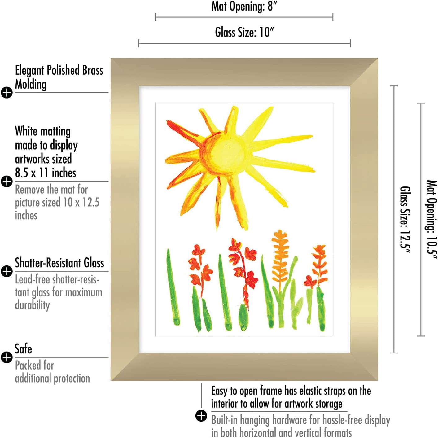 Americanflat 10x12.5 Kids Art Frame with Mat for 8.5x11, Gold, 2 Pack
