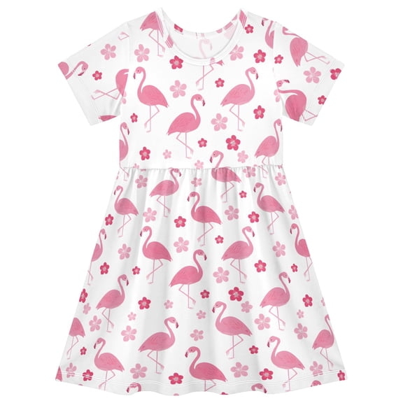 joogoo Flamingo and Floral Girls' Short Sleeve Dress Kids Dresses 5-6T