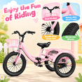 thumbnail image 3 of Kids Tricycle for Girls Ages 4-9, Akaber 16" Tricycle for Kids with 2 Storage Baskets, Dual Handbrake, Pink, 3 of 9