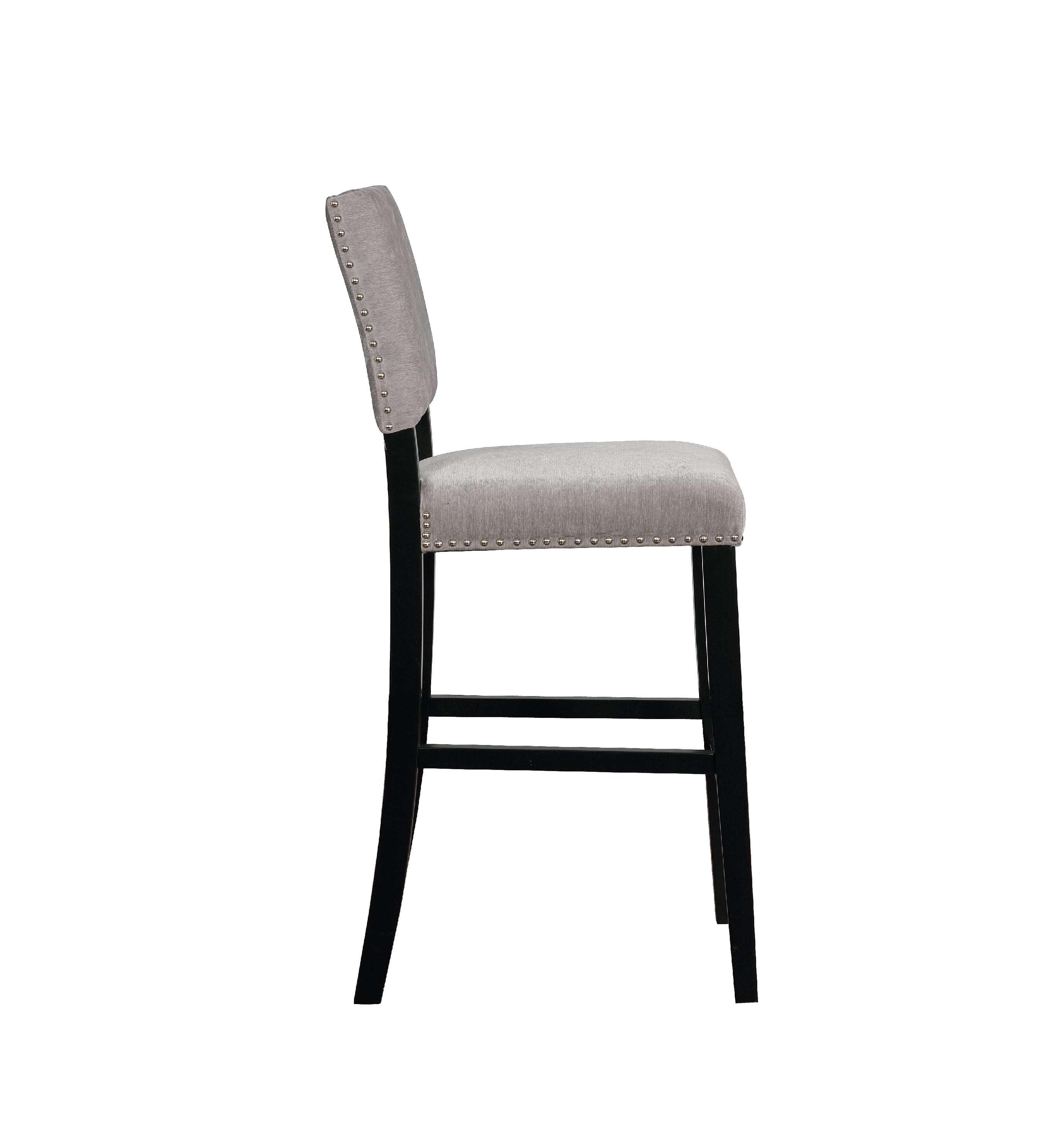 Linon Armond Upholstered Bar Stool, 30" Seat Height, Black Finish with Washed Velvet Dark Gray Fabric