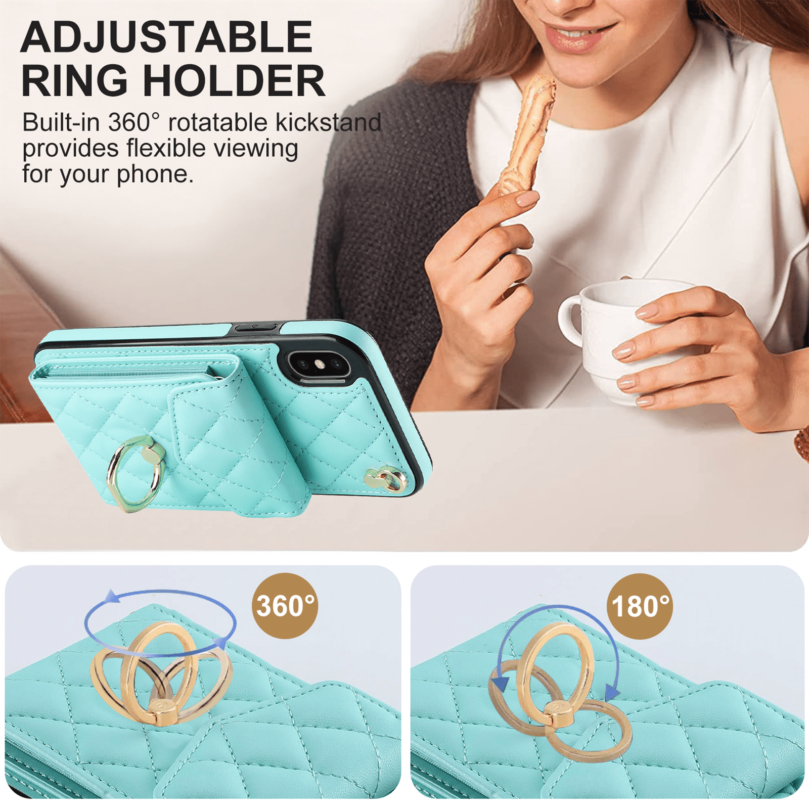 Asuwish Wallet RFID Blocking PU Leather Cell Phone Case with Tempered Glass Screen Protector, Wrist Strap for iPhone XS Max, Teal