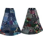 Mogul Lot Of 2 Womens Patchwork Skirt Vintage Printed Ethnic Swirl Style Long Skirts