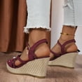 thumbnail image 4 of Rokment Women's Platform Wedge Dressy Sandals Stylish Casual Cross-Straps Espadrilles Chunky Heeled Beach Strappy Summer Shoes for Ladies Vacation Wine Size 7.5, 4 of 8