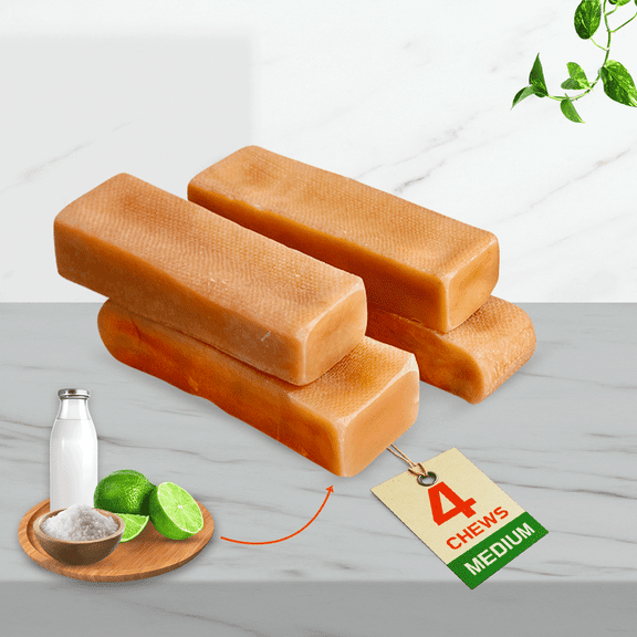 Tibetan Dog Chew Yak Cheese Edible Chews for Medium Dogs, Supports Dental Health (4 Sticks)