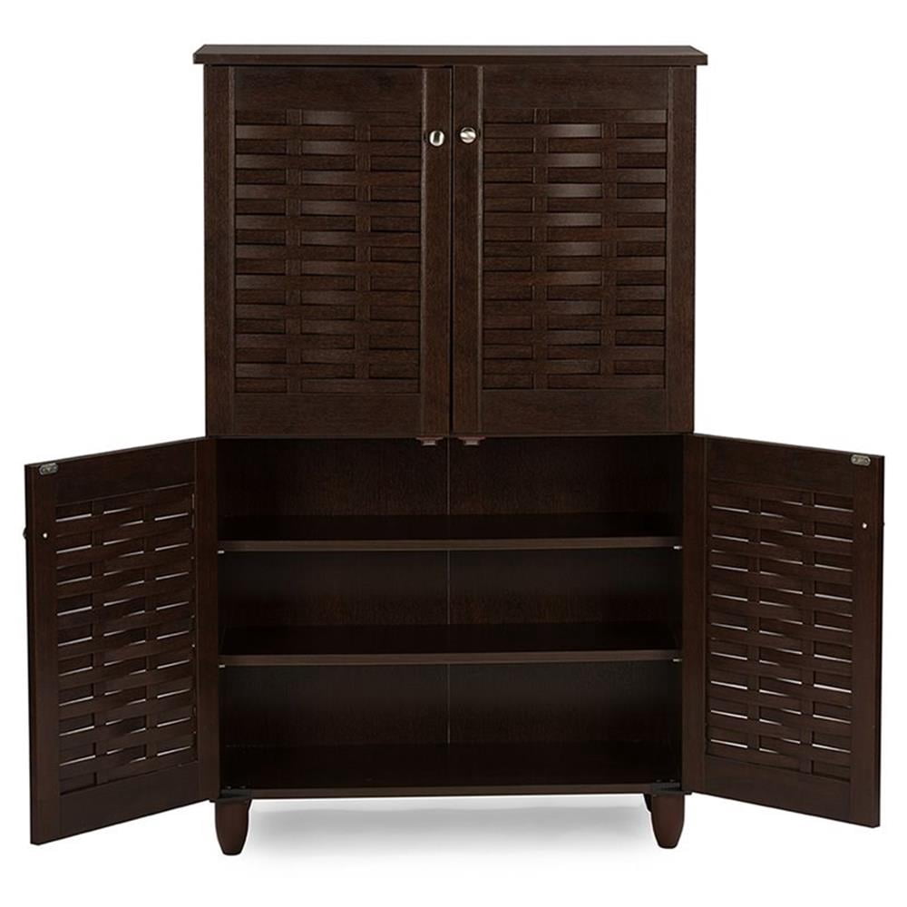 Baxton Studio Winda Modern and Contemporary 4-Door Dark Brown Wooden Entryway Shoes Storage Cabinet