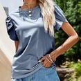 thumbnail image 5 of QLEICOM Womens Summer Tops Oversized T-shirts Ladies Round Neck Solid Color Short Sleeve Casual Loose Tunic Tank Tops Women Shirts Blouses Blue S, 5 of 7