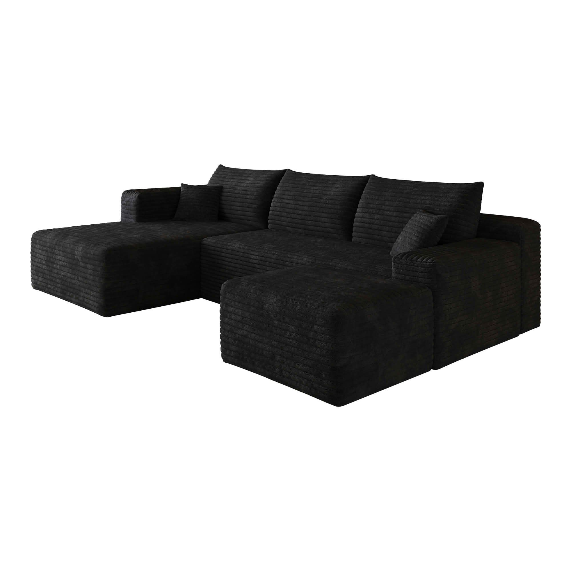 MAYEERTY 103 Inch L‑Shaped Cloud Sectional Sofa with 1 Ottoman, Modern Minimalist Deep‑Seat Corner Couch, Plush Corduroy Upholstered Reversible Sofa, No‑Assembly Required for Living Room Apartment