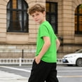 thumbnail image 3 of FRSASU Boys Athletic T-Shirts Casual Solid Color Short Sleeve Loose Crew Neck Pullover Workout Tee Tops for 5-15 Years Green, 3 of 9