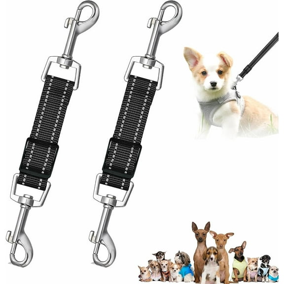 2 Pcs Collar to Harness Safety Link,Adjustable Double Clip Dog Lead,Double Clip Lead for Dogs,Dual-Ended Pet