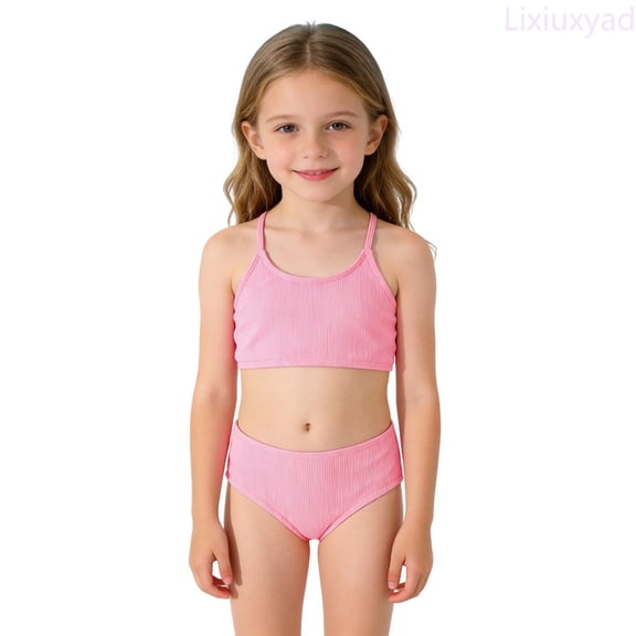 Lixiuxyad Girls Bikini Swimsuit High Waist Two Piece With Removable Soft Cup Padded And Bottoms For Youth Swimwear,2 Piece Swimwear Sets Sizes 6-7 Years Pink