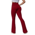 thumbnail image 4 of GEWSEY Women's Lettuce Trim Bell Bottom Flare Pant Elastic High Waist Wide Leg Pants (Red, M), 4 of 7